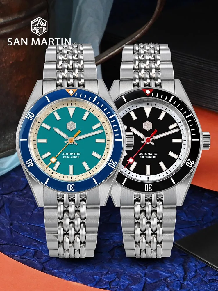 San martin novo 39.5mm mergulhador relógio moda luxo nh35 automático masculino relógios mecânicos safira à prova dwaterproof água 200m sn0115 reloj