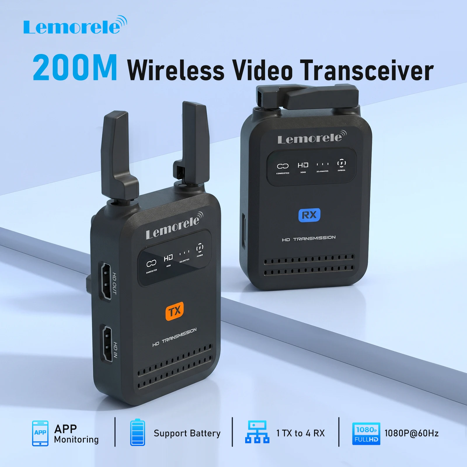 Lemorele 200M Wireless HDMI Transmitter Receiver 1080P Video Transceiver HDMI Wireless Extender For Live Streaming Photography