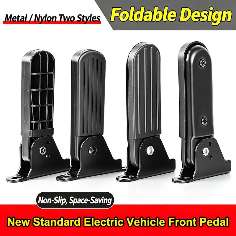 2Pcs Wear-resistant Foldable Electric Vehicle Front Pedals Non-slip Metal Nylon for Scooter Ebike Repair Modification Parts