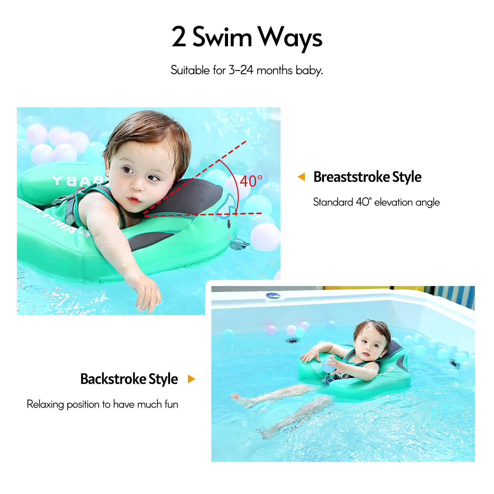 Mambobaby Float Dropshipping Non-Inflatable Baby Float with Canopy Waist Swimming Chest Floater with Tail Float Trainer