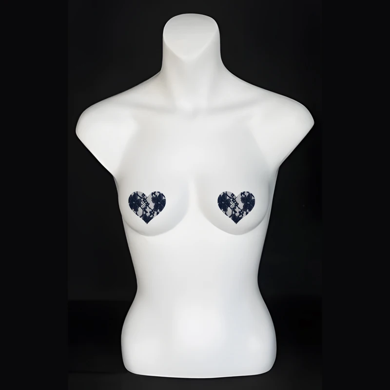 Black Lace Pasties Women Self Adhesive Heart Shape Nipple Covers Nipple Stickers Lingerie Accessories for Strapless Clothes