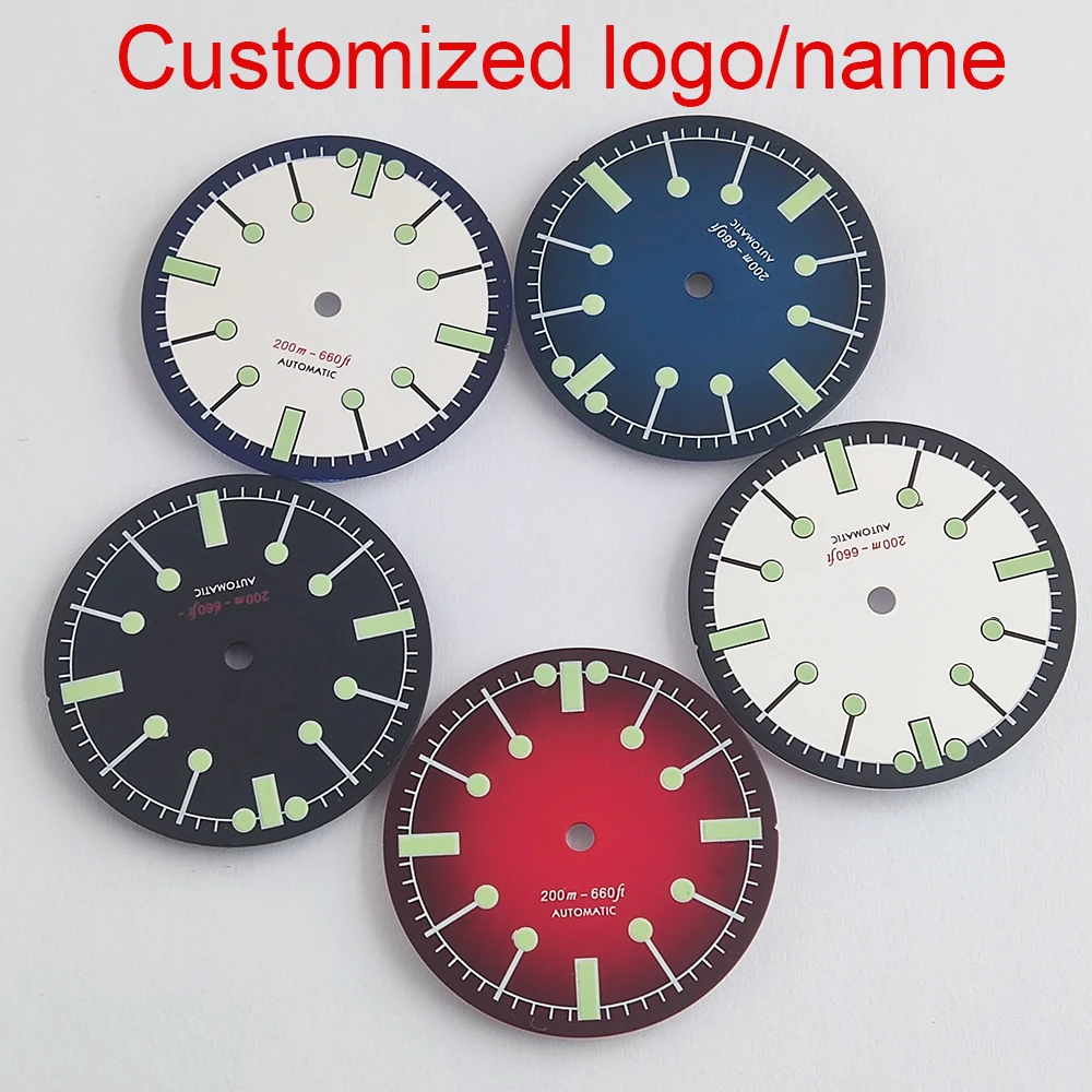 Logotipo diy 28.5mm mostrador de mergulho brilho verde mostrador retrô para relógio masculino acessórios de modificação para movimento nh35 nh36