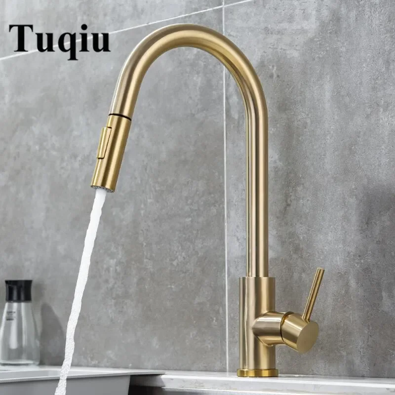 Kitchen Faucet Brushed Gold Pull Out Tap Black Pull Down Mixer Rotating Sink Mixer SUS 304