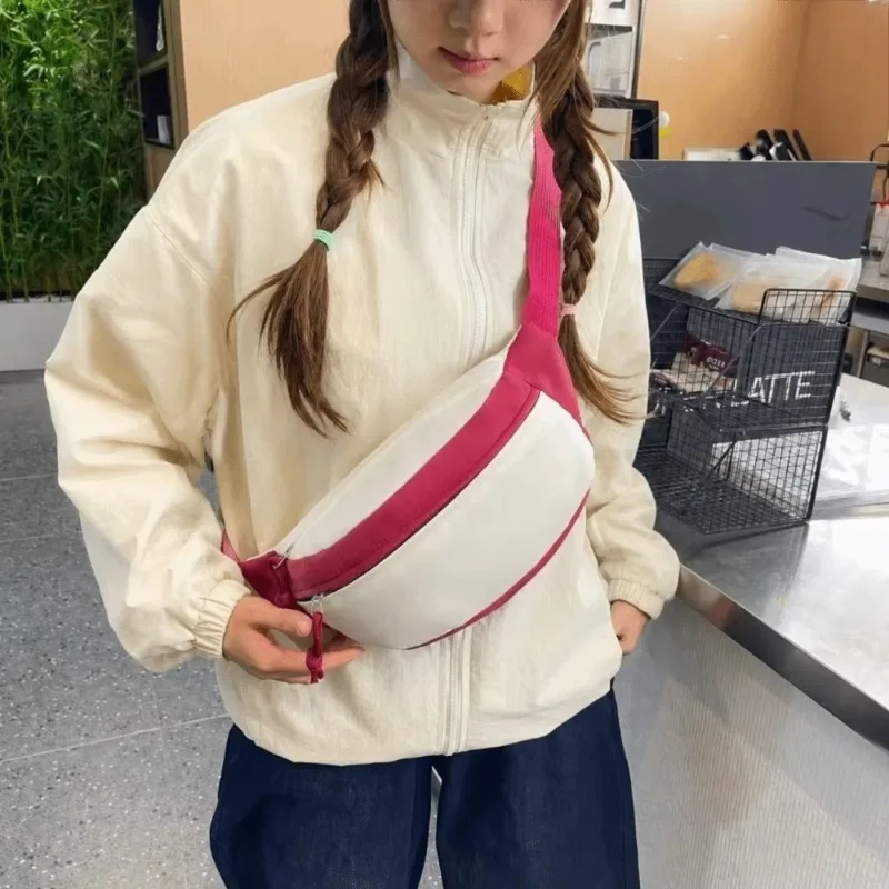 Portable canvas crossbody bag with adjustable shoulder strap design and compact waist bag, suitable for outdoor sports