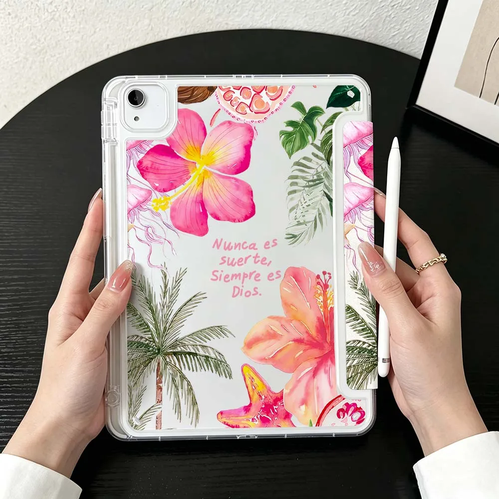 Cartoon Turtle Ocean Case For iPad Mini Pro Air 5 6 7 8 9 10th 11th 11 9.7 10.9 13 inch Transparent Y-Shaped Folding Tablet