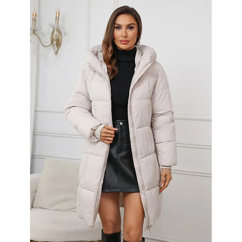 2025 Thickened Warm and Slim Fit Cotton Jacket for Women, Hooded Over The Knee Long Winter Korean Version, Exterior