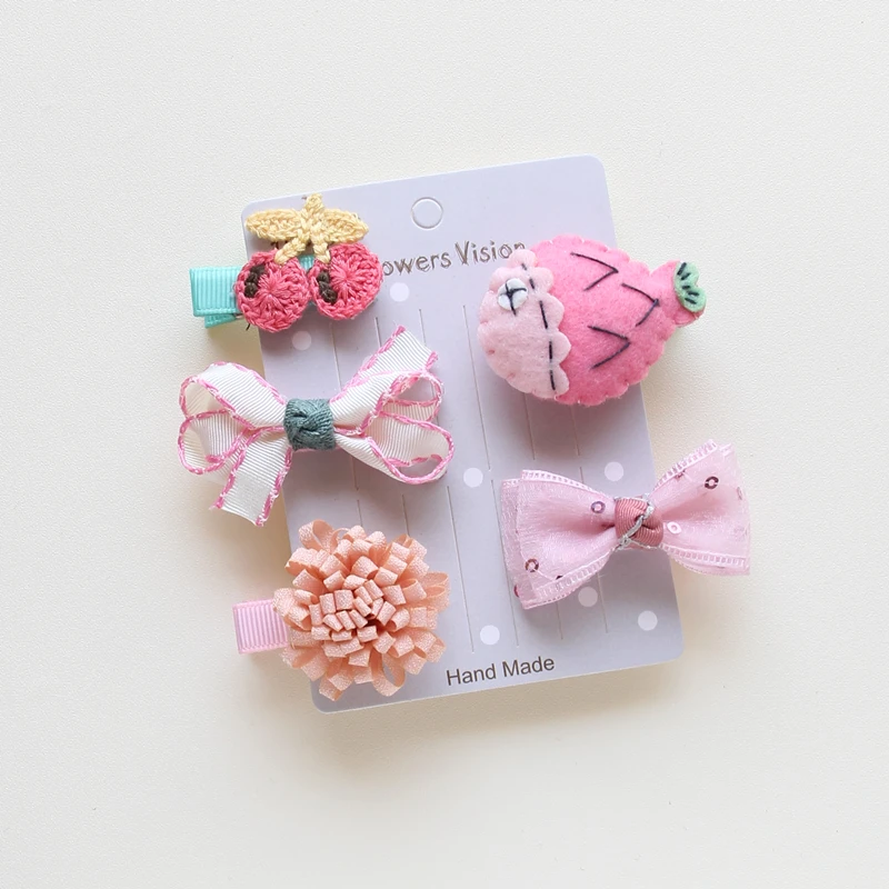 5pcs/set Korean Fashion Animal Fruit Shape Hair Clip Cute Cartoon Hairpins Tiger Monkey Fish Bowknot Design Hair Accessories