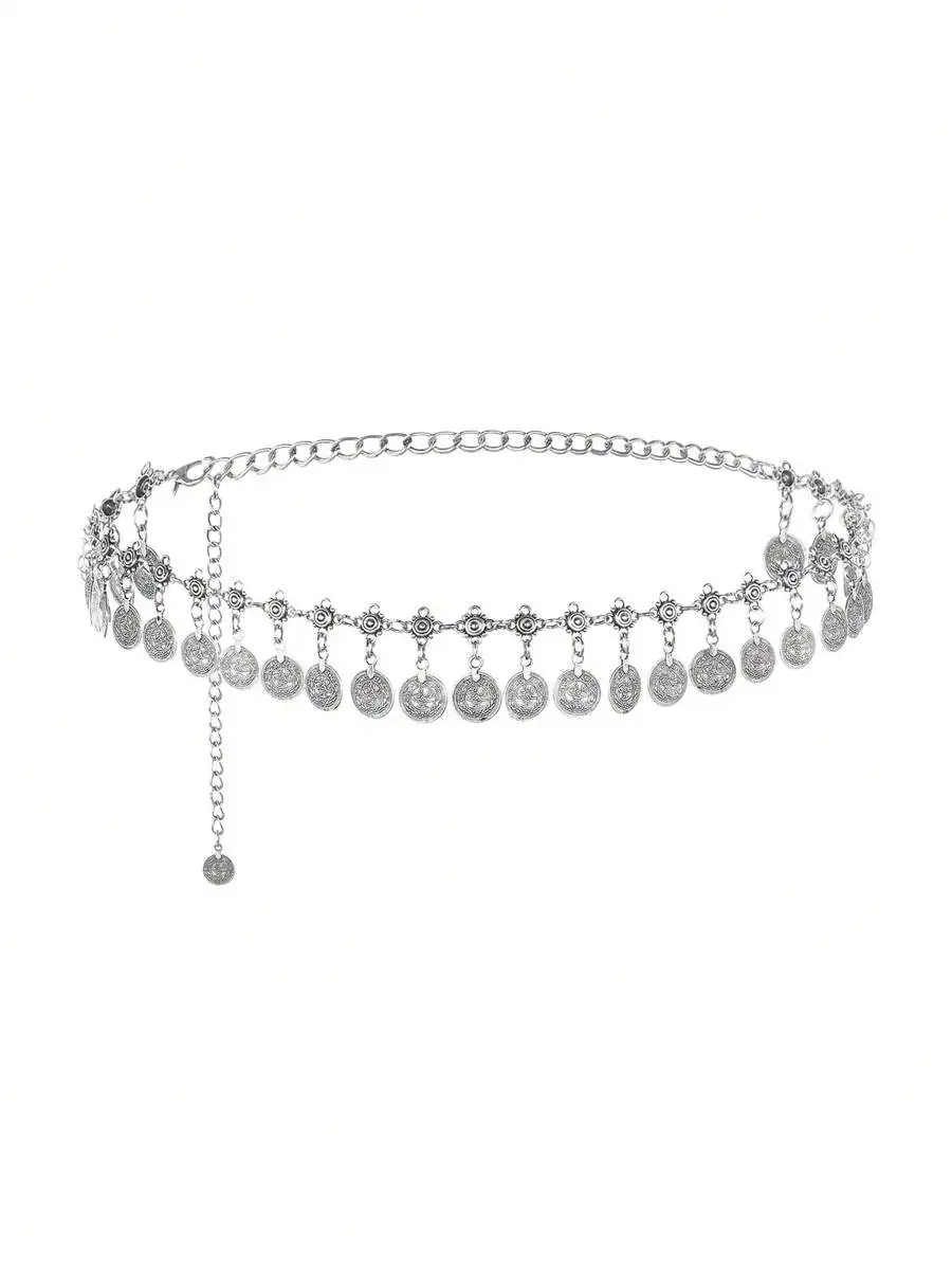 1pc Women's Metallic Multi-Layer Decorative Waist Chain, Versatile For Shirts, Dresses, Belly Dance Performances, Available In