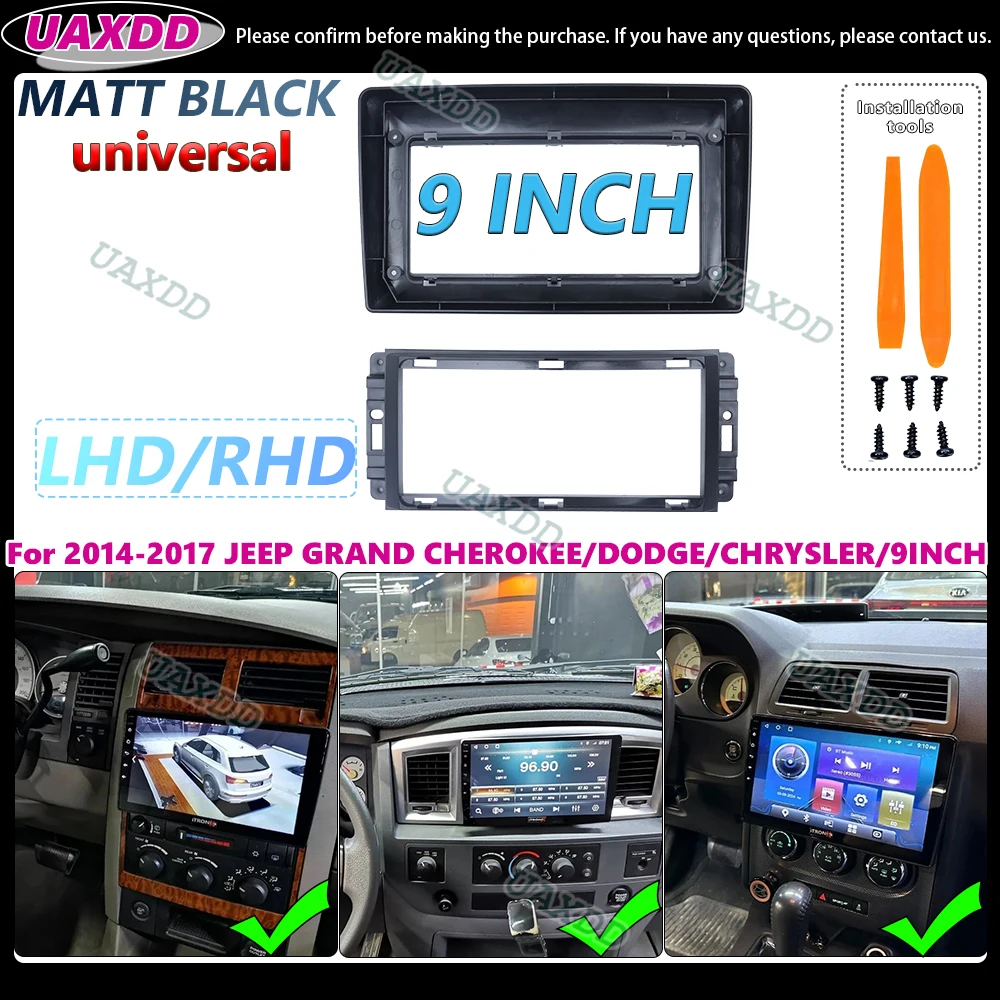 UAXDD 2 Din coche para 2014-2017 JEEP GRAND CHEROKEE DODGE CHRYSLER 9 pulgadas universal Android marco panel centro fáscia cable vídeo