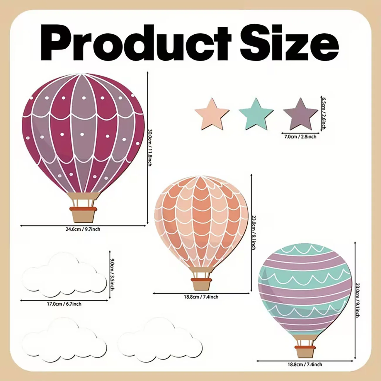 9Pcs Hot Air Balloon Wooden Wall Decor with Nano Tape for Kids Room Nursery