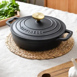 23cm Cast Iron Seafood Pot Easy Clean Enamel Multi-functional Household Stew Uncoated Soup Pot