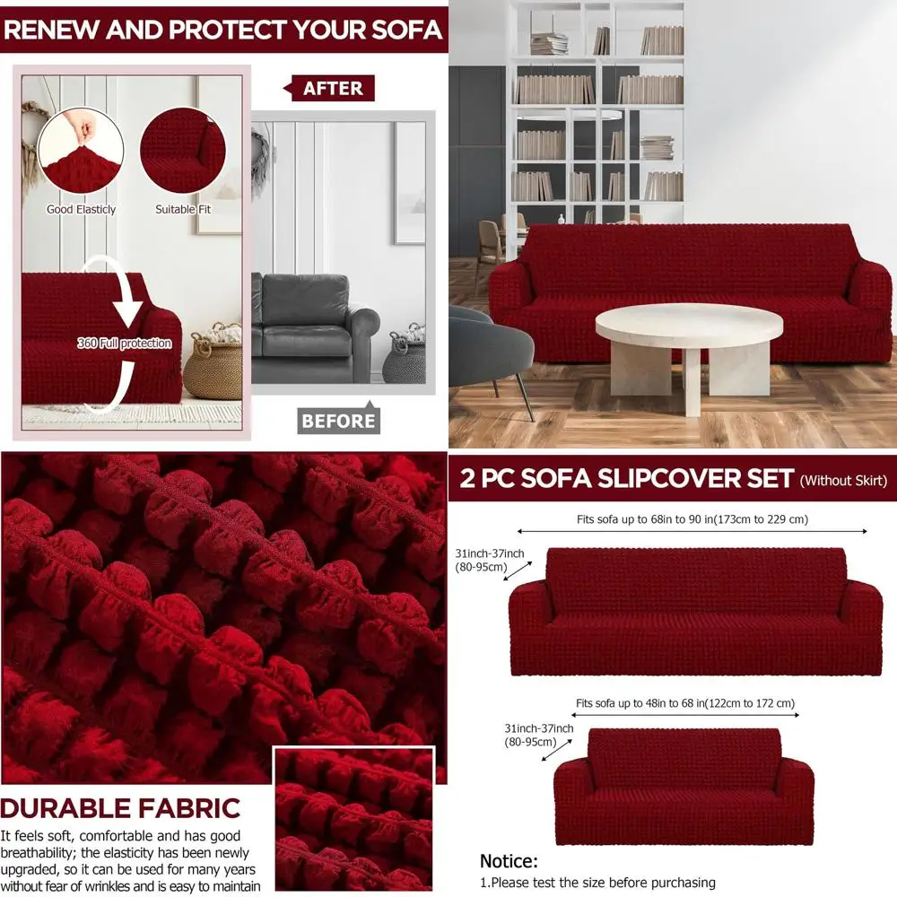 

Burgundy Stretch Sofa Slipcovers for 2 Chairs, Washable Couch Covers, High Elastic Furniture Protectors for Loveseat and Oversiz