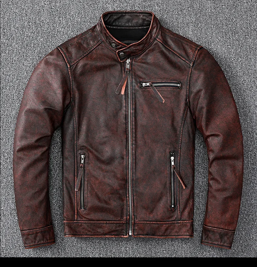 Veste en cuir véritable noir pour hommes, manteau de motard de rue, style moteur classique, mode décontractée, vente en gros, livraison gratuite