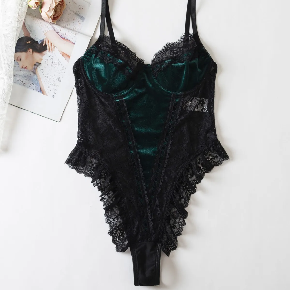 

Lace Trim V-neck Bodysuits Women Fashion Elastic Halter Jumpsuits Slim Fit Body Shaper Sexy Lingerie Corset Shapewear Night Wear