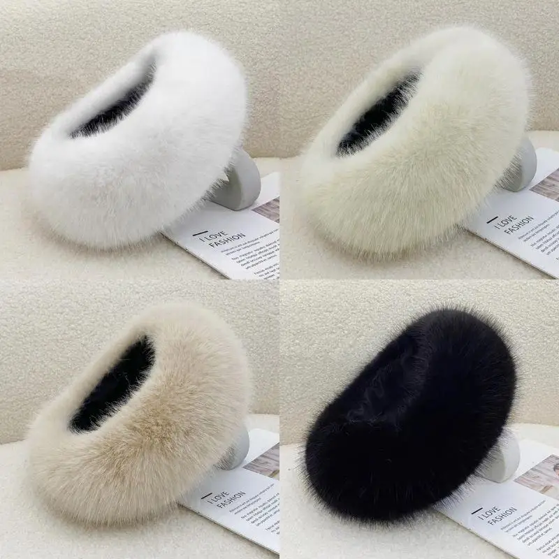 

ГОРЯЧАЯ пушистая меховая шапка, женская зимняя шапка, утолщенная пушистая повязка на голову, однотонная уличная ветрозащитная грелка для ушей, чехол для головы, лыжная шапка