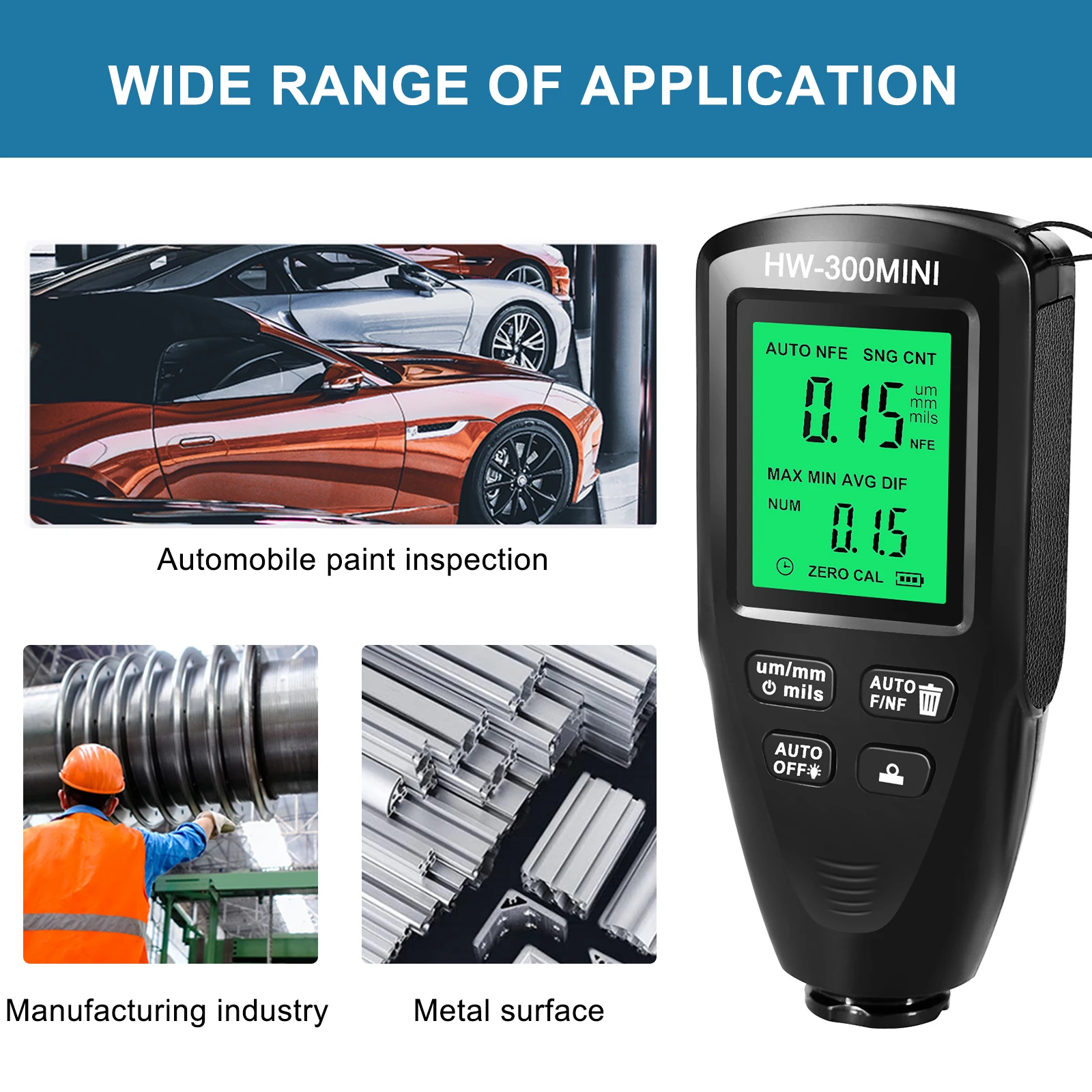 Paint Thickness Gauge Car Coating Thickness Meter for Automobile Paint Inspection Manufacturing Industry Metal Surface