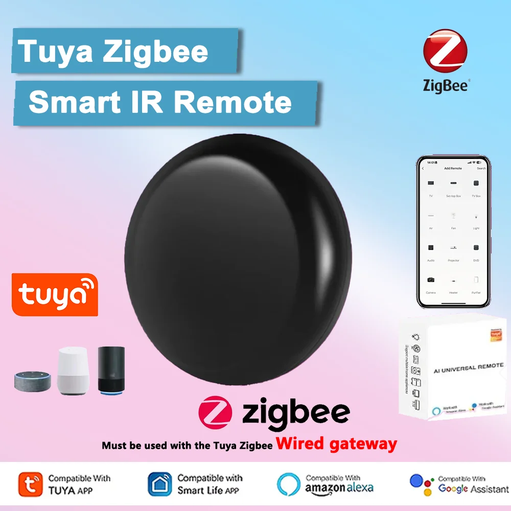 Tuya Zigbee IR Remote Control - Replace TV/DVD/AUD/AC Remote, Smart Life APP, Alexa/Google Assistant (Need Zigbee Hub)