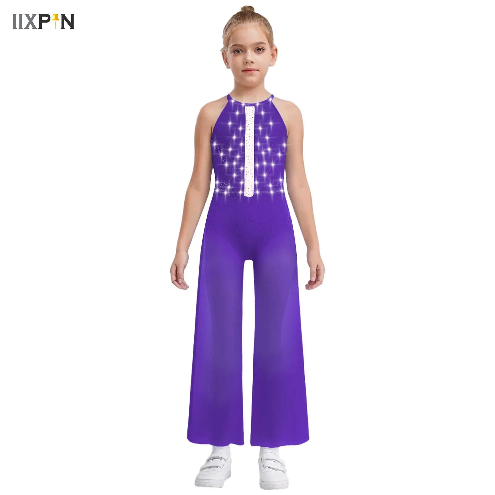 

Lyrical Dance Dress Girls Teens Elegant Skirts Sleeveless Wide-Leg Dance Jumpsuit Modern Ballet Stage Performance Dance Costume