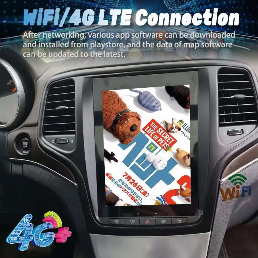 10.4" Android 14 wireless Screen Car Multimedia Player Stereo Carplay GPS Navigation Head Unit For Jeep Grand Cherokee 2012 2018