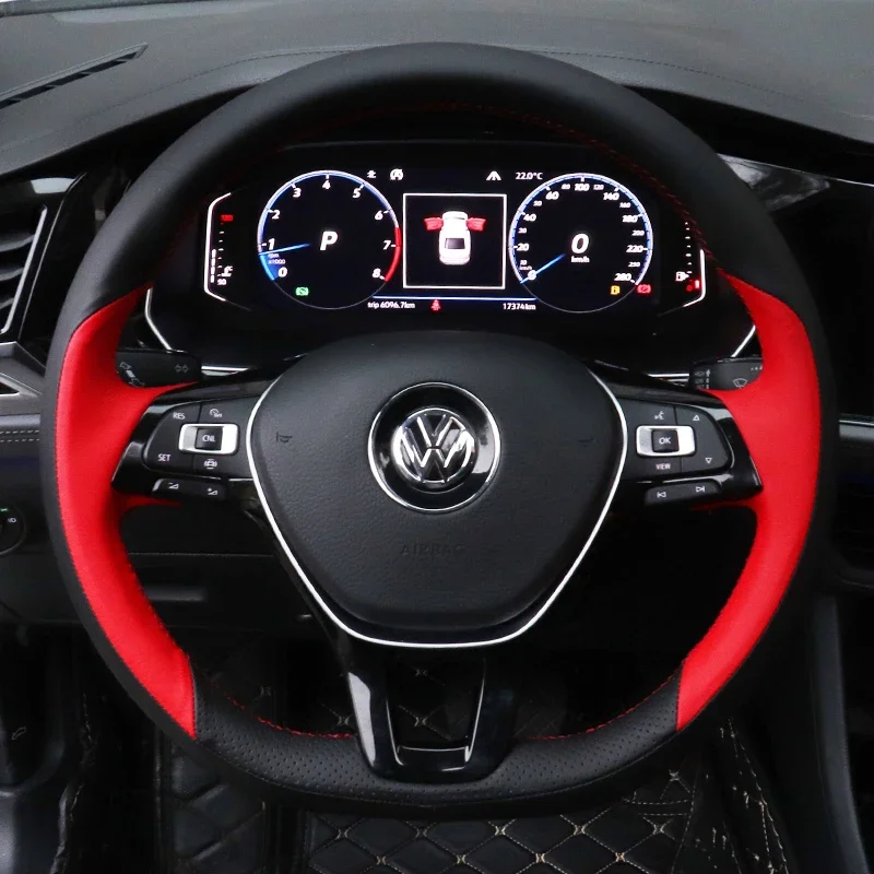 

For Volkswagen Tiguan Magotan Sagitar Passat Touran Geunine Leather Hand Sewn Car Steering Wheel Cover Customize Skidproof Slim