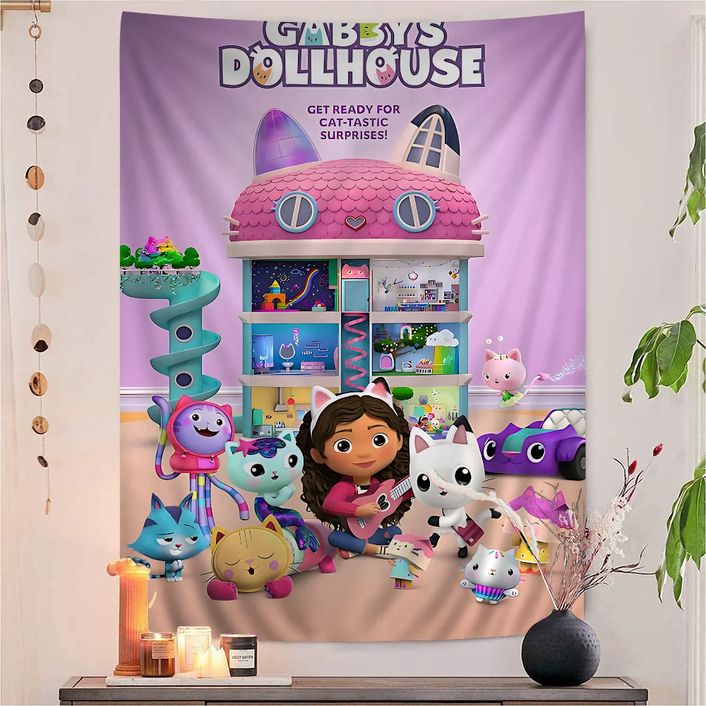 Kids Gabbys Dollhouse Gabby Cats Anime Tapestry Hippie Flower Wall Carpets Dorm Decor Wall Hanging Home Decor