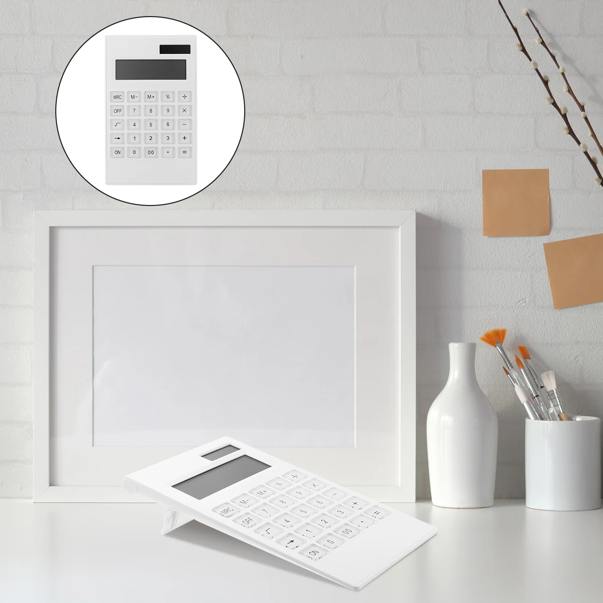 

Solar Calculator ABS Durable Electronic Big Button Flat Home Office Slim Retail Business White Portable Lightweight Fashionable