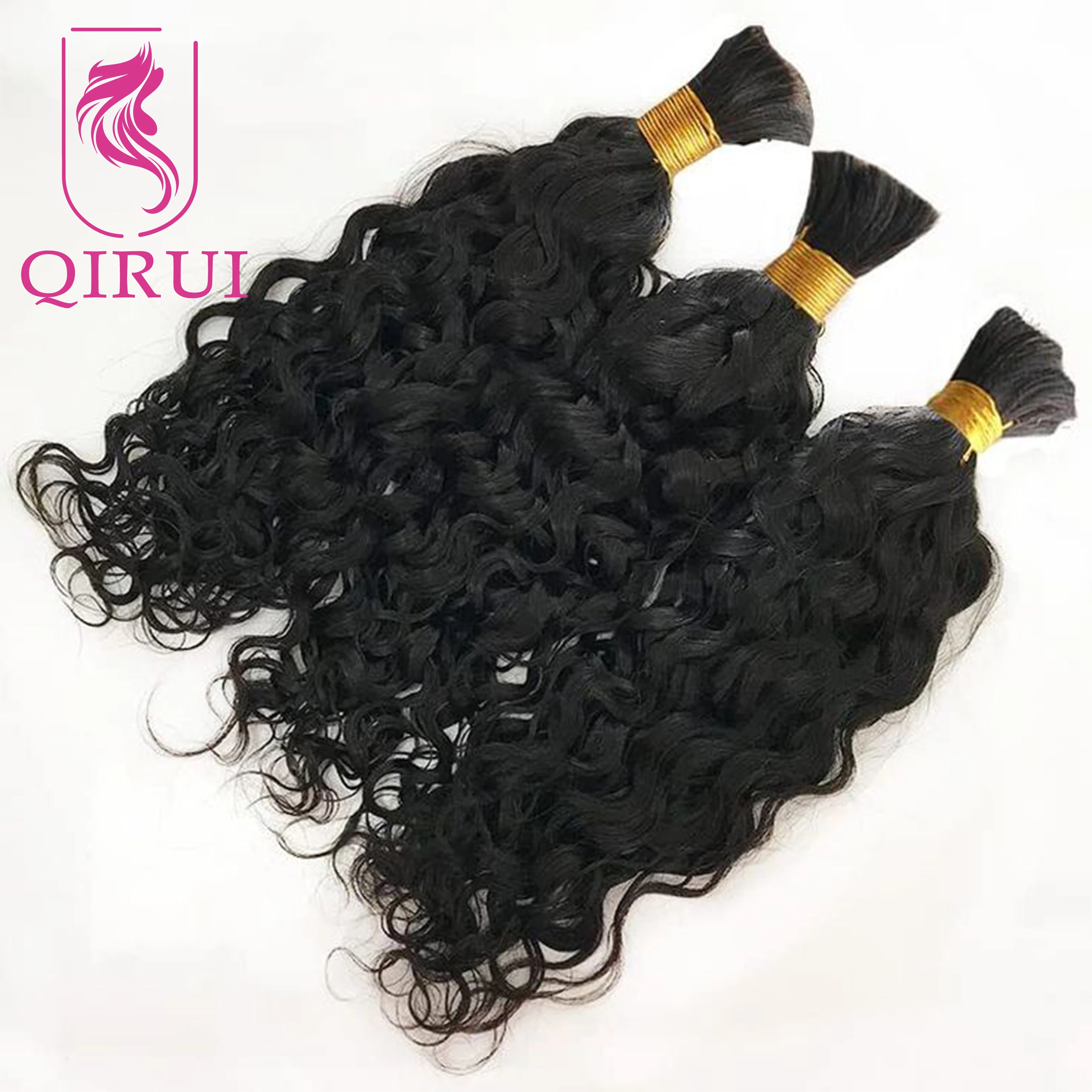 Bulk Human Hair For Braiding Loose Curly No Weft Wholesale Burmese Boho Braids Human Hair Extensions Water Wave Colo #2/#4