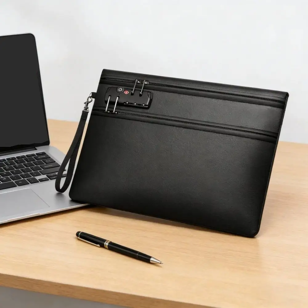 Lockable Fireproof Document Bag Waterproof Handheld Dual-Zip Cash Pouch Protective Large Capacity File Organiser Receipt