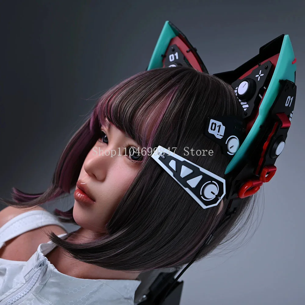 Game Women's Cyber HD Punk Mechanical Cosplay Props Masks Cat-ears Headwear Technology Mask Halloween Cool Trendy Unisex