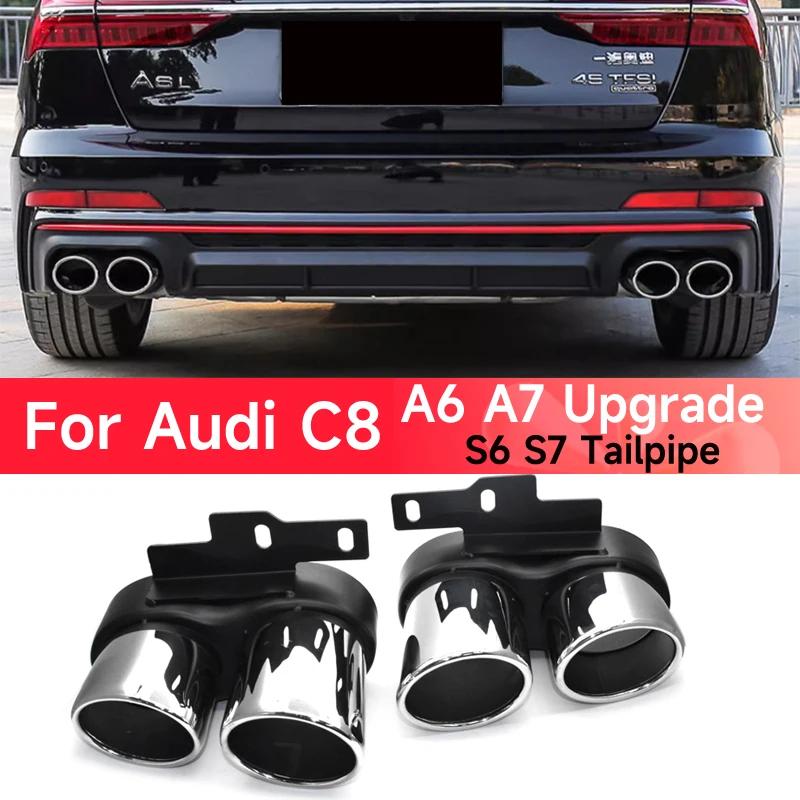 For 2018 to 2023 Audi C8 A6 A7 Exhaust Conversion Upgrade S6 S7 4 Outlet Stainless Steel Carbon Fibre Black Tailpipe Silencer