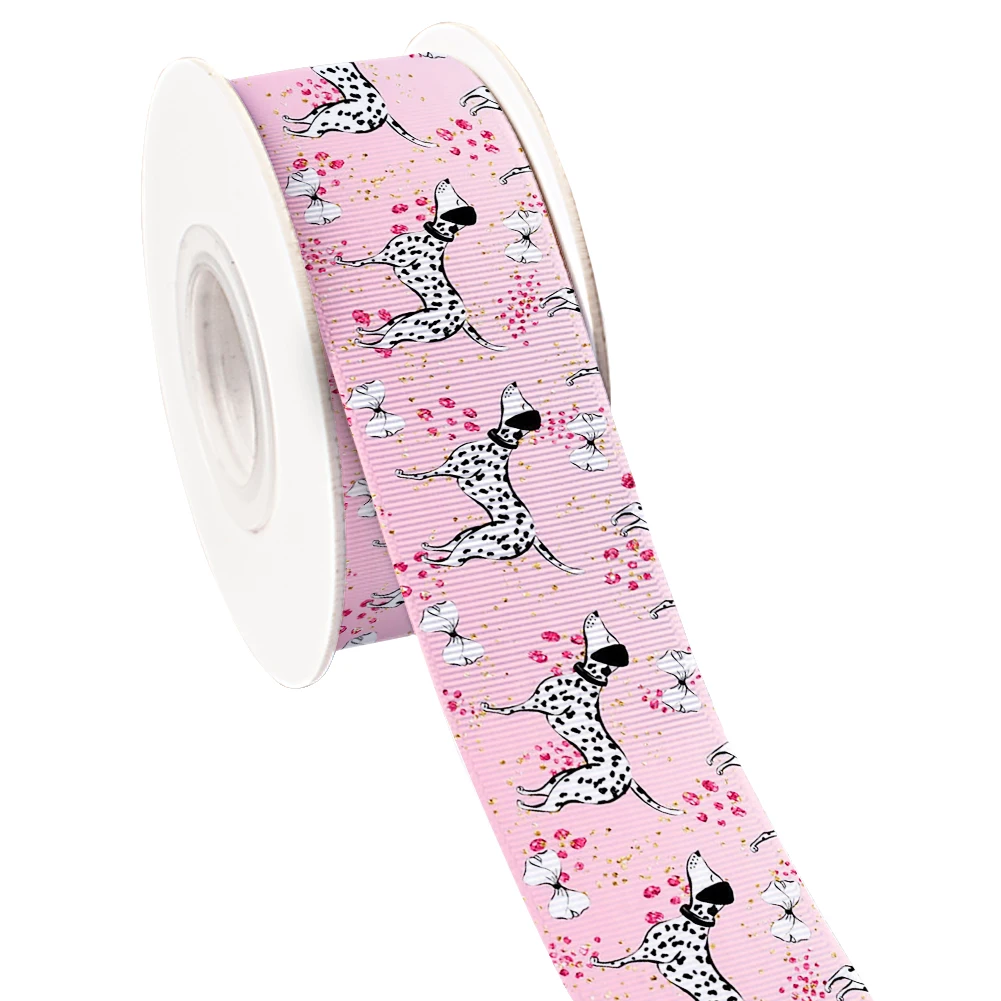 Cartoon Dogs Animals Paw Pattern Printed Grosgrain Satin Ribbon for Gift Wrapping Hair Bow 50 Yards