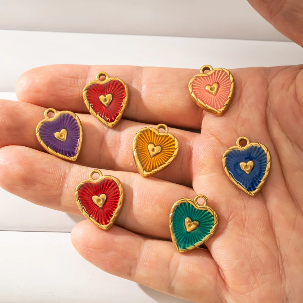 5 Stück Edelstahl-Herzanhänger mit Emaille, Liebesanhänger für Valentinstag, DIY-Charms für Ohrringe, Armbänder, Halsketten und Schmuckherstellung – Detail 4