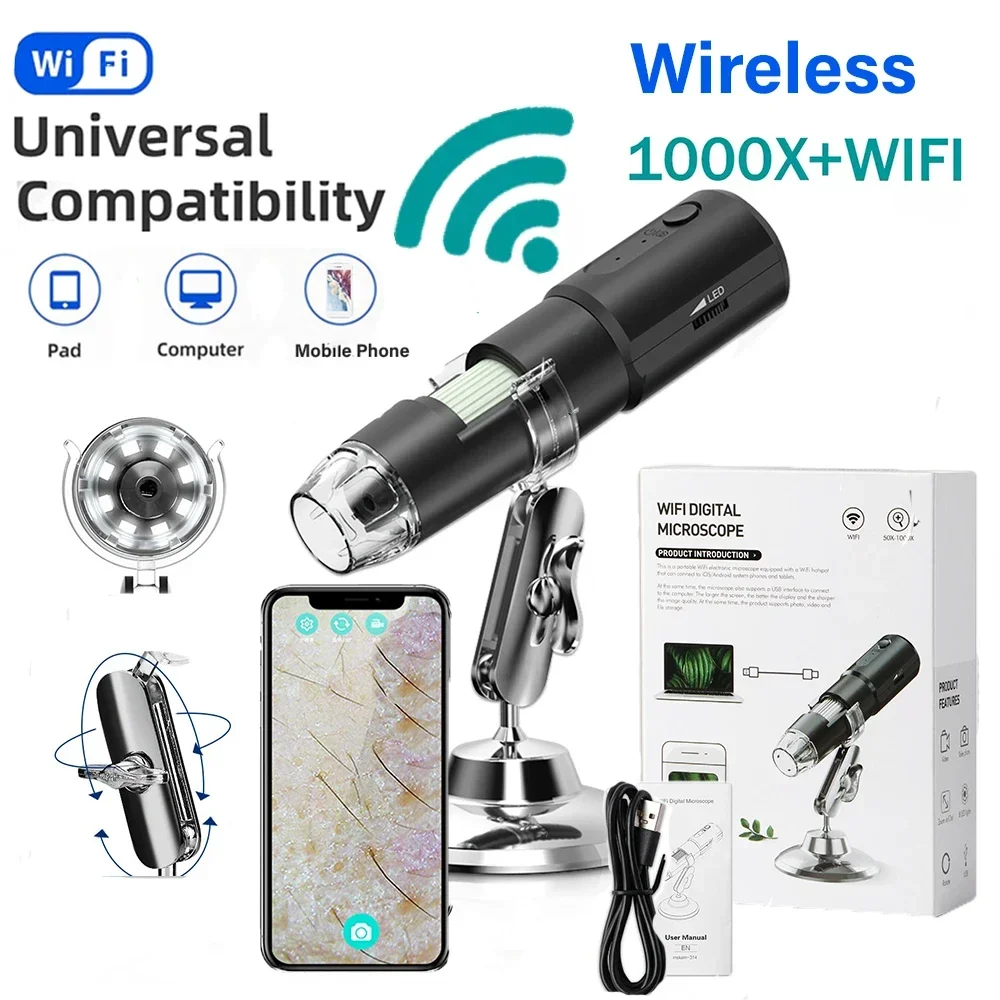 Wireless Digital Microscope Skin Analyzer Machine Electronics Microscope 50X-1000X Magnification Portable Handheld Microscopes