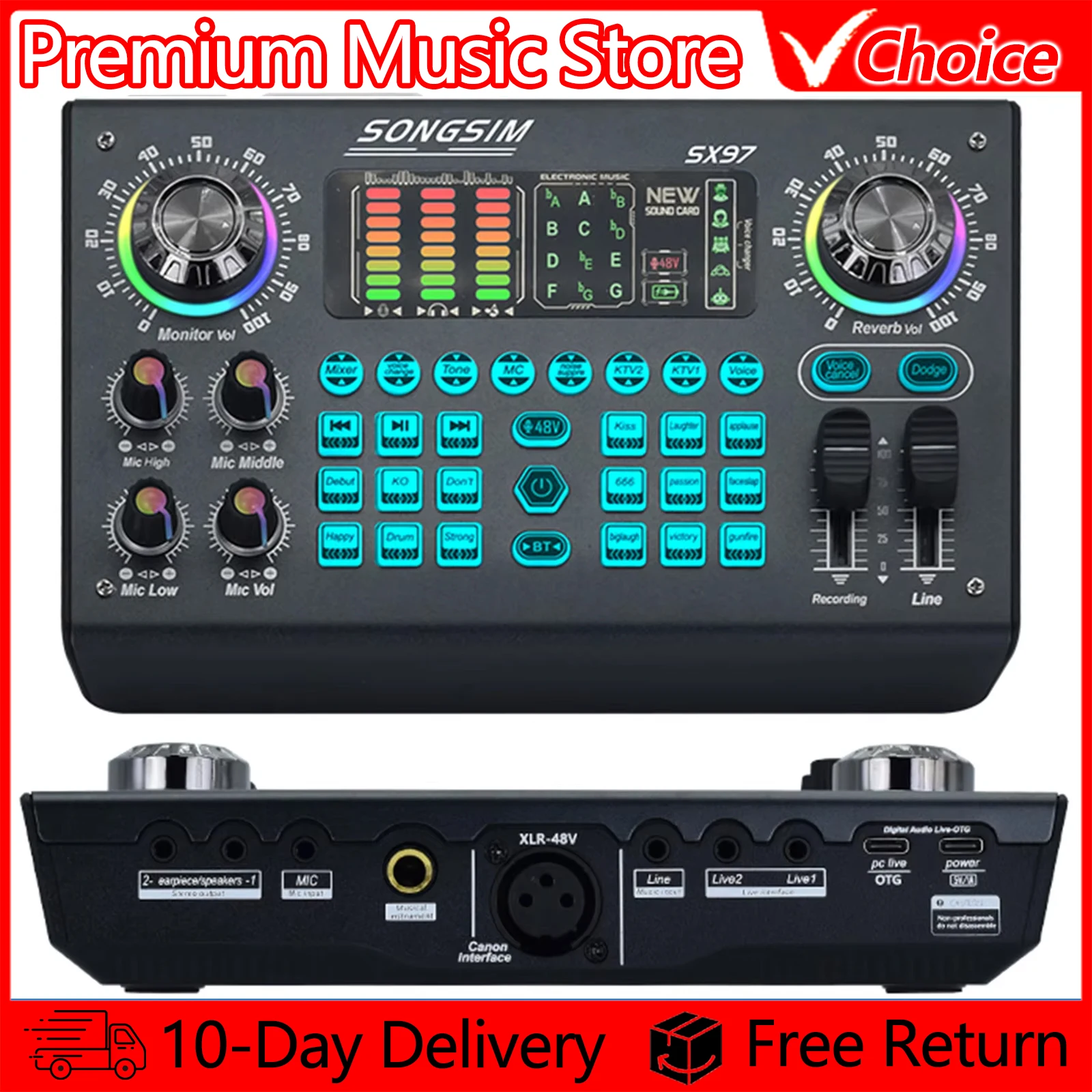 IRIN Podcast Live Sound Card Equipment Bundle with 48V XLR Microphone for Professional PC Recording Singing Streaming Gaming