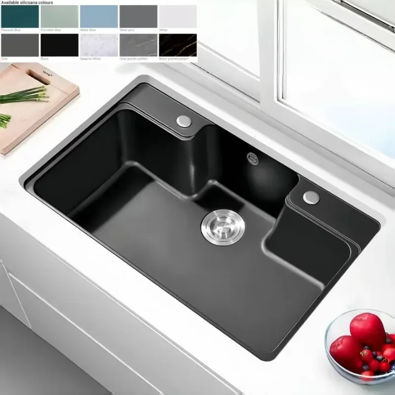 Rectangular kitchen sink black bathroom and kitchen unit, without faucet, suitable for use with two holes