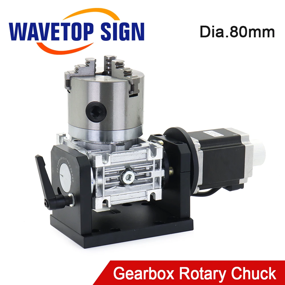 

WaveTopSign Gearbox Rotary Worktable Chuck 80mm for Laser Marking Welding Cutting Machine