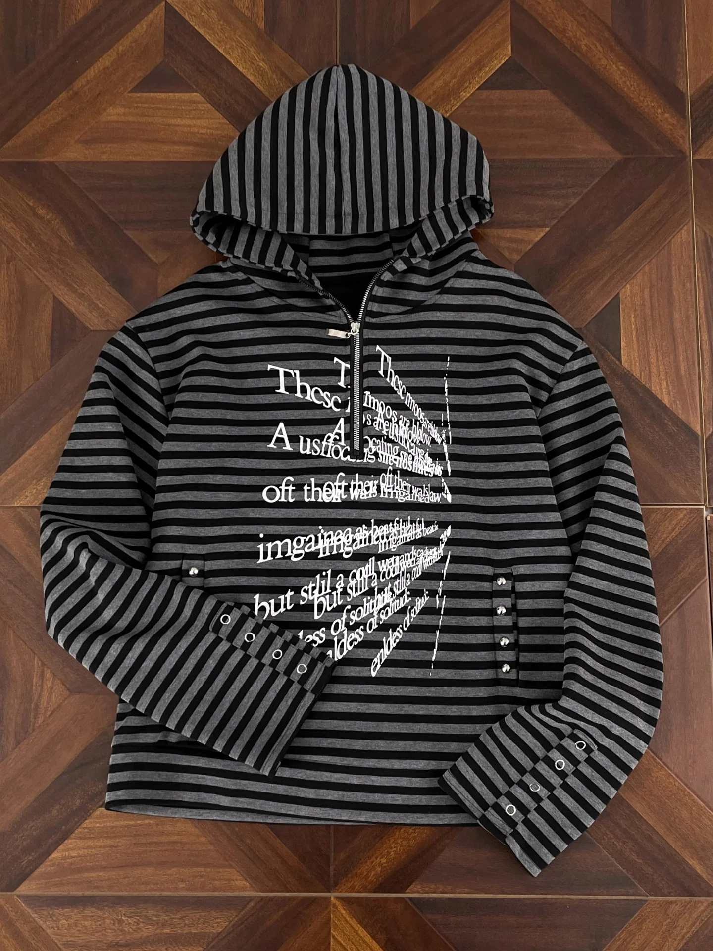 Unisex Y2K Subculture Hoodie Jacket Half Zip Letter Print Stripe Pattern Dark Style Spring Fashion Casual Long Sleeve Top