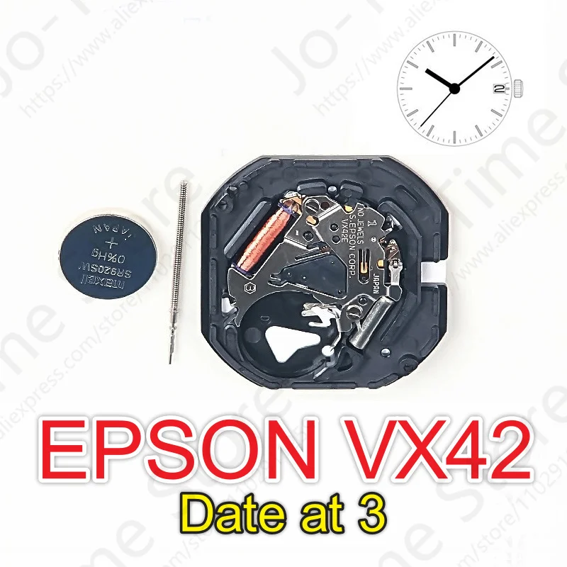 Epson VX42 Standard Movement With Date Calendar Display Japan Movement Vx42e Three Hands Calendar Date Metal Quartz Movement