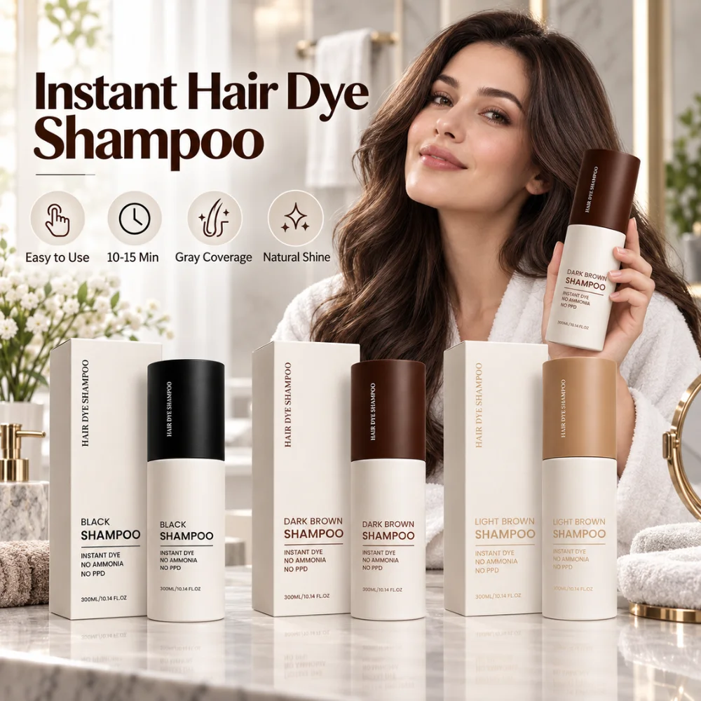 Instant Hair Color Shampoo 300ml Black Light Brown Gentle No Ammonia No PPD Gray Hair Coverage Nourishing Glossy Hair Dye Care