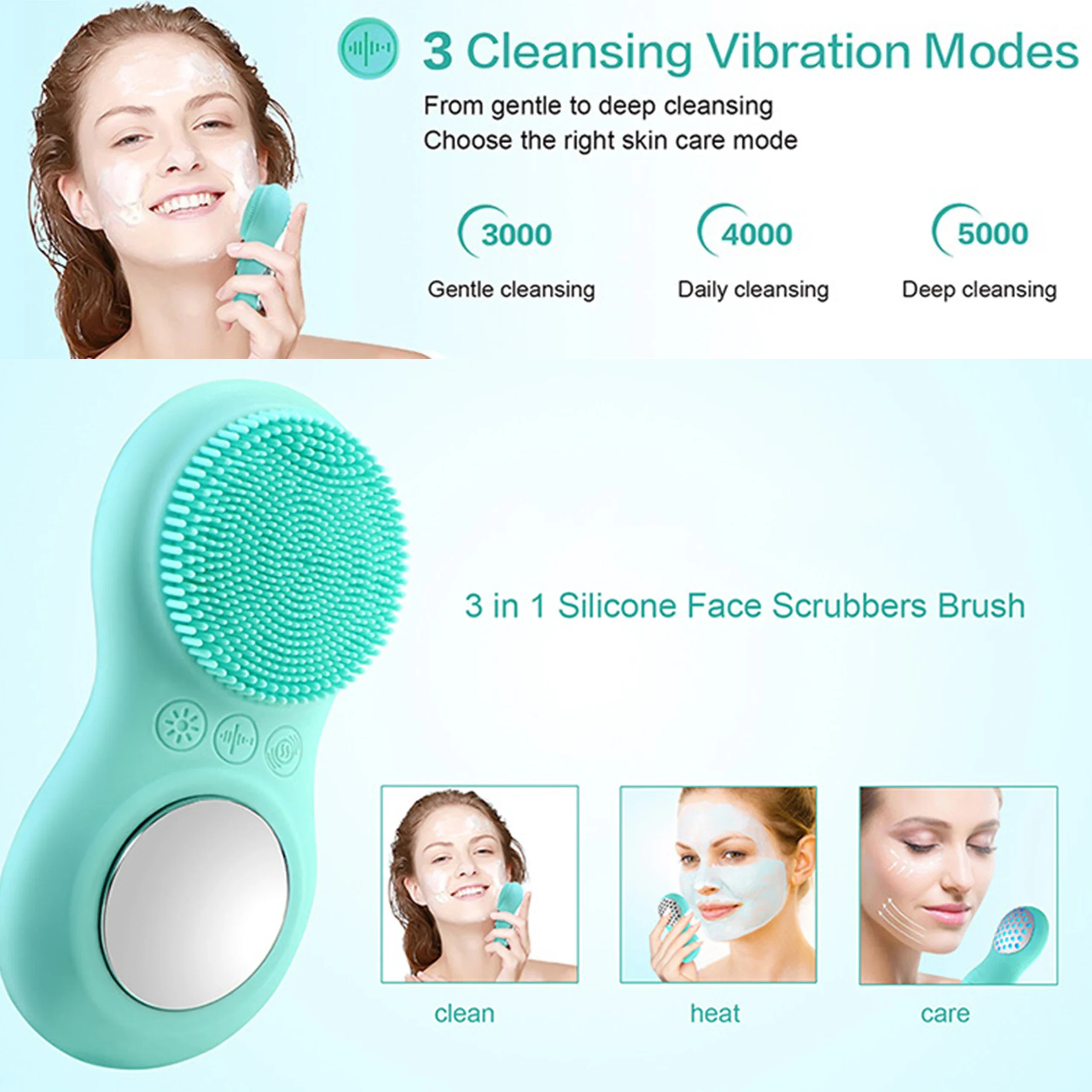 Silicone facial cleanser, electric waterproof facial , color light rejuvenation introduction facial brush