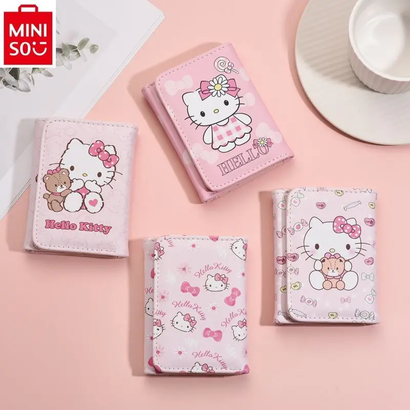 

MINISO Short Three fold Wallet Women's Small and Cute Hello Kitty Cartoon Student Large Capacity Zero Wallet ID Card Clip