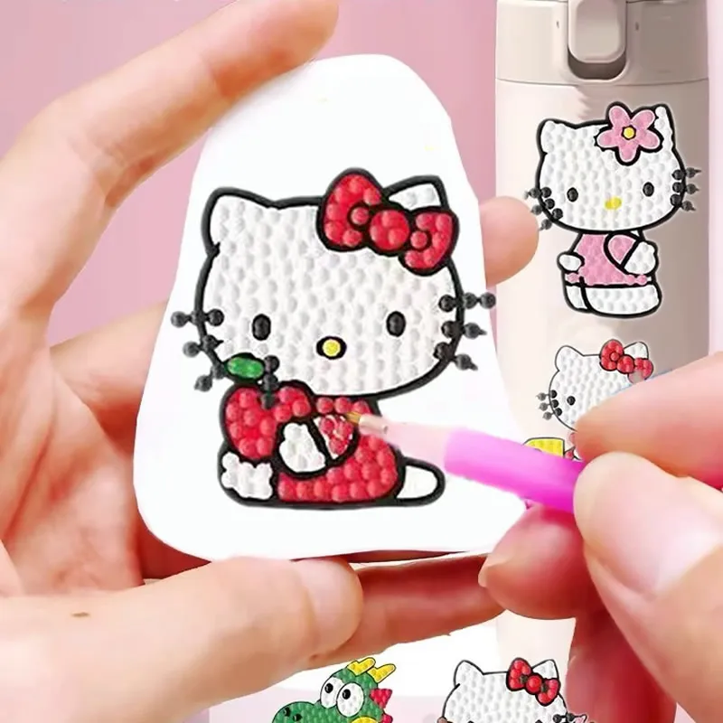 Kawaii Sanrio Hello Kitty Diamond Painting Stickers Cartoon Melody Kuromi Children DIY Handmade Sticker Cute Fun Girl heart Gift