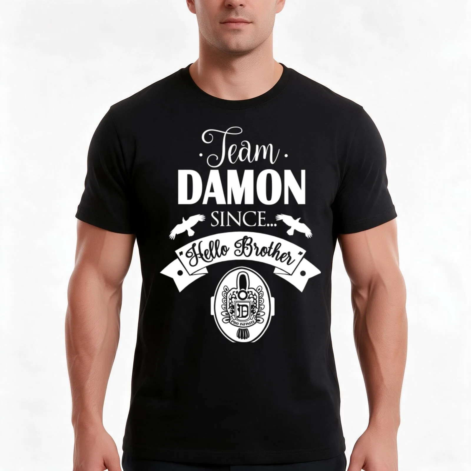 Team Damon Since Hello Brothers T-Shirt, Summer Casual Cotton Tee, Oversized Streetwear Tops, Vintage Graphic Print, 100% Cotton
