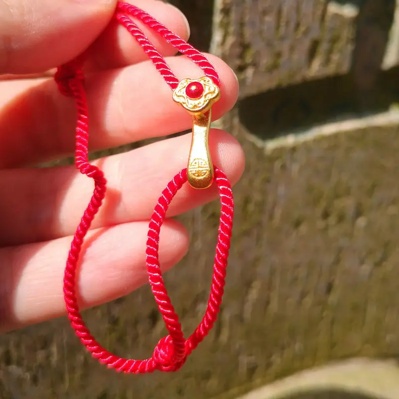 Golden Ruyi Charm Red String Traditional Fortune Clothes Accessories Symbol for Wishes Fulfilled Lucky Love Fortune Gift