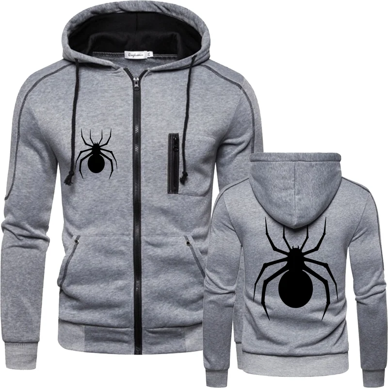 Autumn and Winter Men\'s Warm Jacket Spider Hoodie Casual Fashion Hooded Coat Men\'s Clothing Long Sleeve Coat