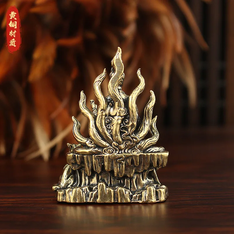 Brass Nine-Tailed Fox Fairy Statue, a small desktop ornament, Qingqiu Goddess, for entryway decoration, a piece of art a