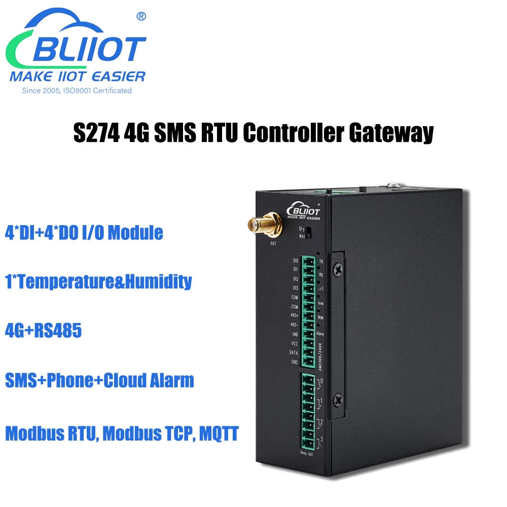 4DIN+4DO Remote Digital Input and Output Alarm Controller support Modbus to SCADA for Remote Monitoring and Control