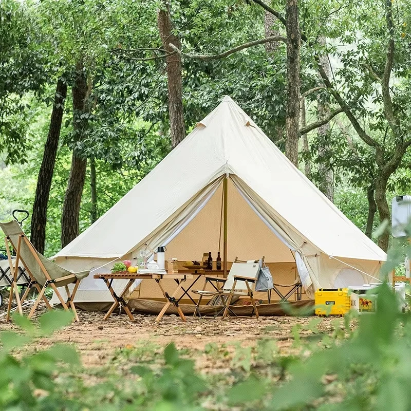 Outdoor Cotton Canvas Bell Yurt Tent Waterproof Thickened Four-Season Family Glamping Camping Resort Hotel 3M 4M 5M Customizable