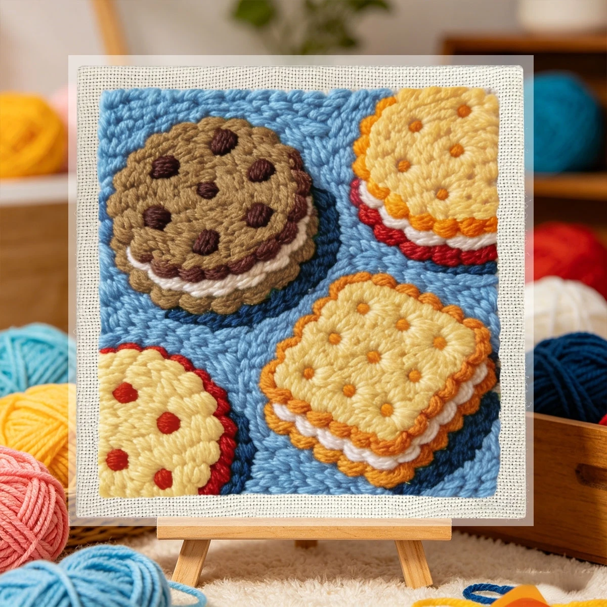 1 Set Sandwich-Kekse DIY-Stickerei-Set für Anfänger, Stick-Starter-Kit, Kreuzstich-Kunstgeschenk, Handarbeits-Bastelset – Detail 2