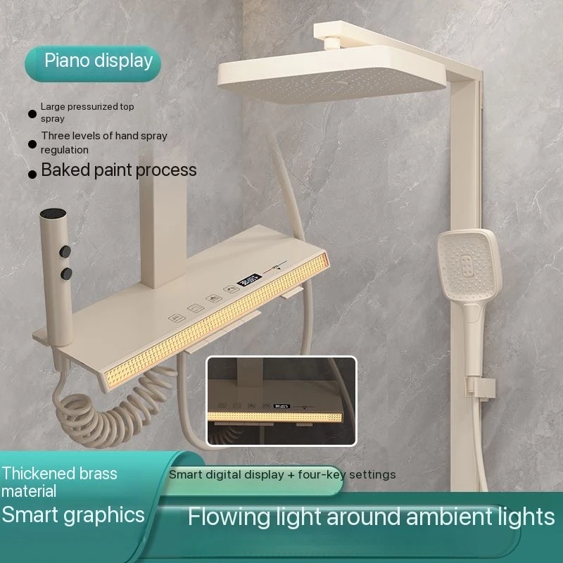 

Home Hotel Villa Bathroom Toilet Shower Digital Display Ambient Light Water Pressure Powered Hot and Cold Copper Shower Set Complete Set New High-End Fashionable Luxury Technology Modern Shower Set